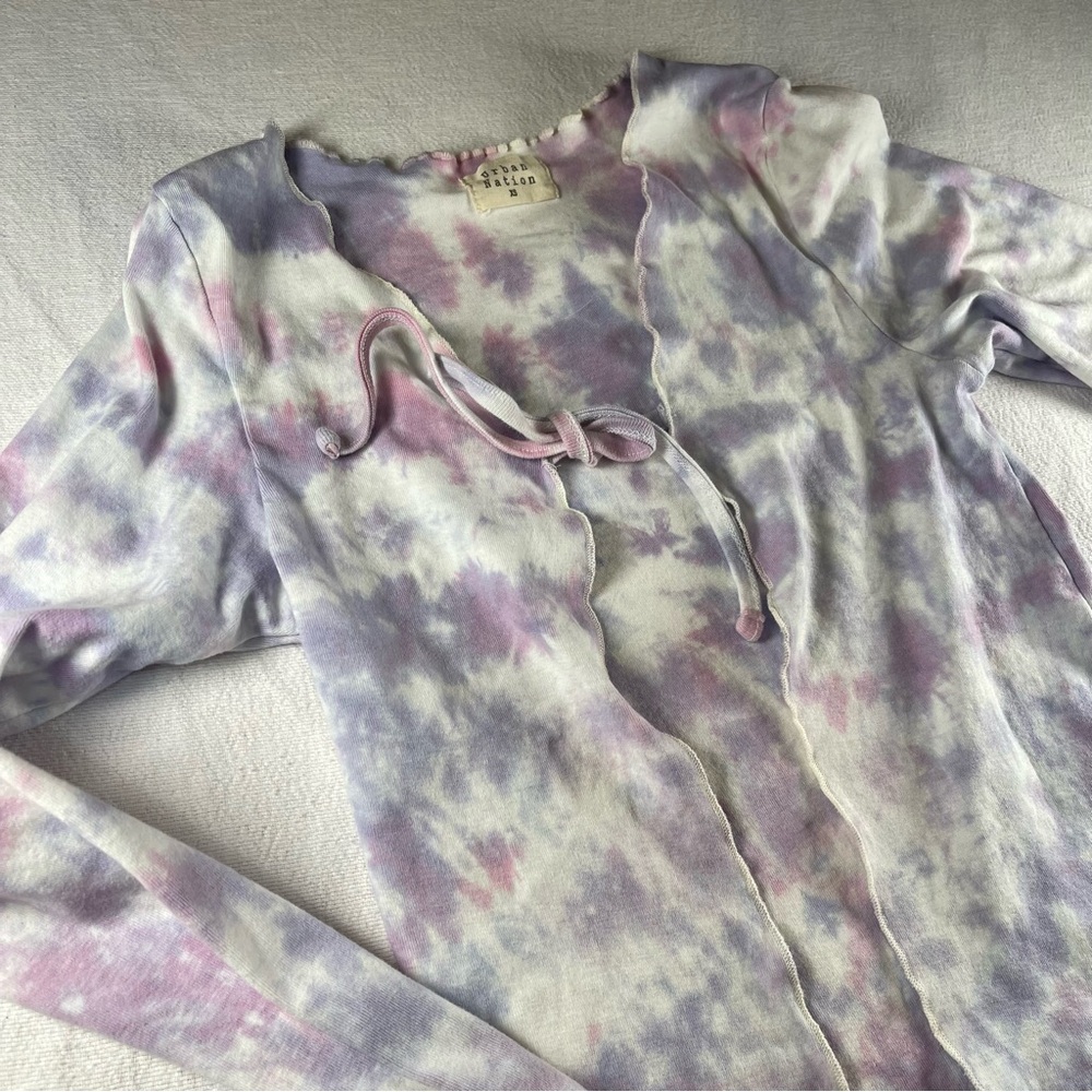 Urban Renewal Tie-Dye Pastel Lavender Cardigan Sweater tie front boho purple